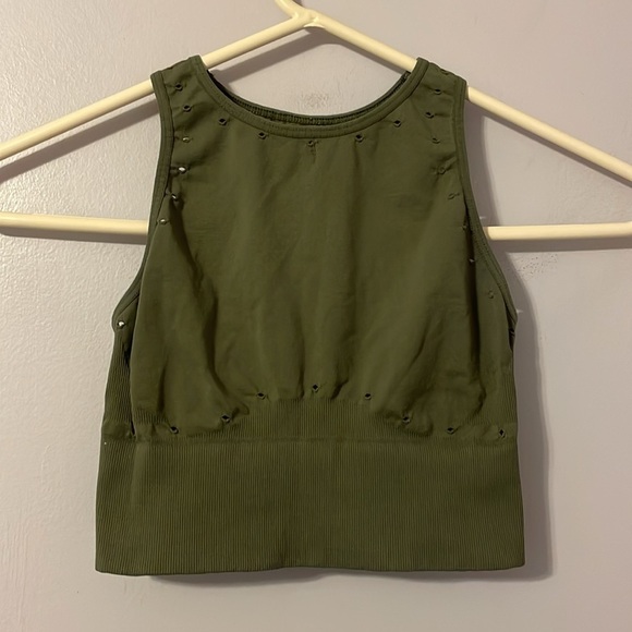 Free People Movement Olive Green High Neck Sports Bra Crop Top size XS/S - Picture 1 of 10